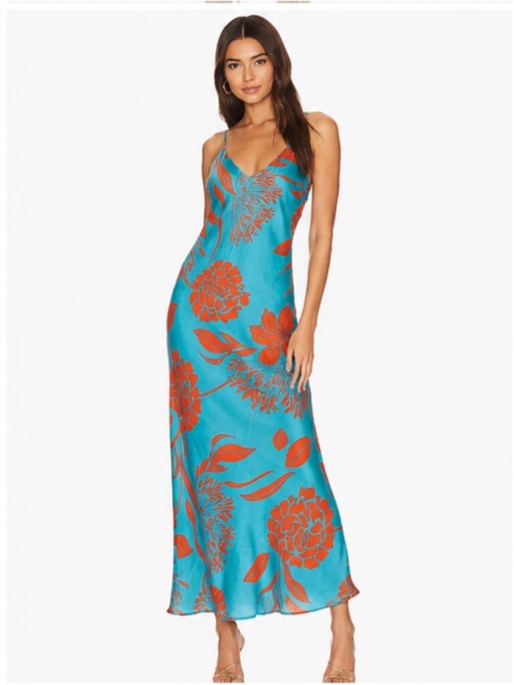 Tropical Floral Slip Maxi Dress – Turquoise & Coral